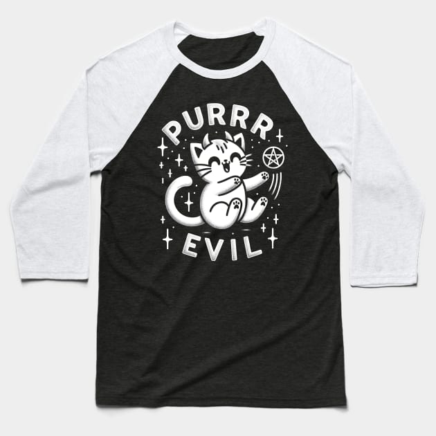 Pure Evil Satanic Cat Baseball T-Shirt by Tshirt Samurai